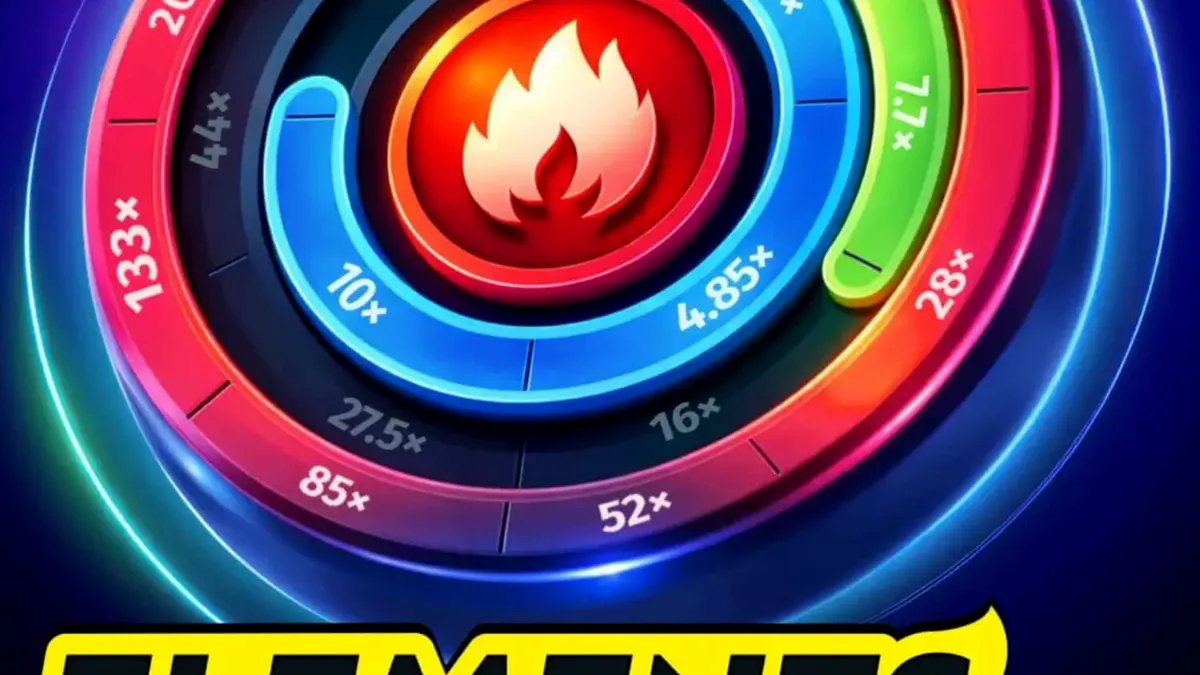 Tampilan visual elemen api, tanah, dan air dalam slot Elements of Power
